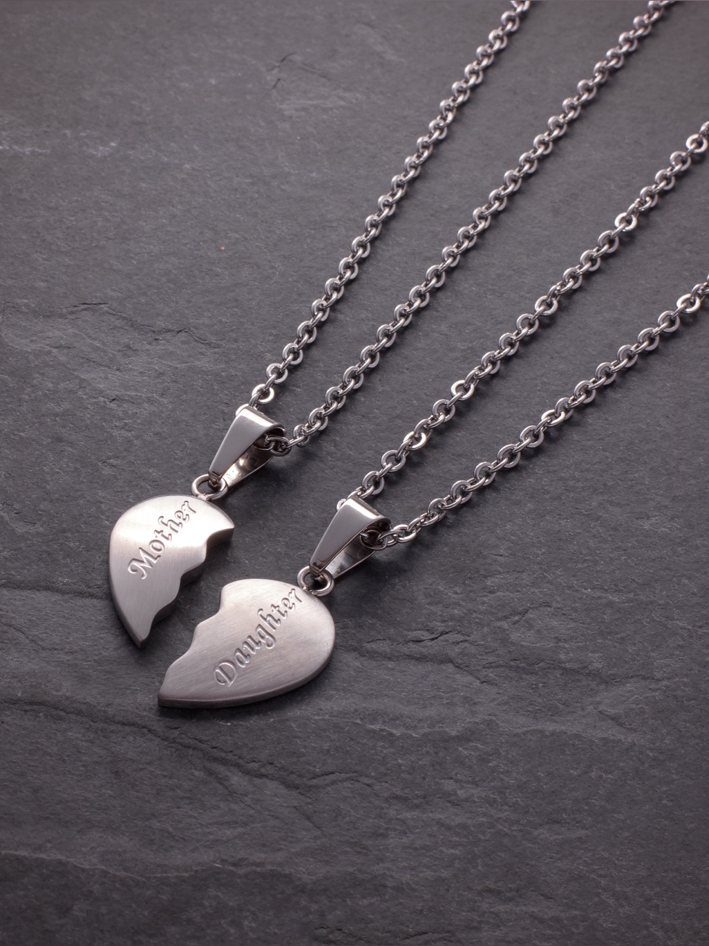 Stainless Steel Mother & Daughter Heart Pendant Necklaces With 18in Chain Set!